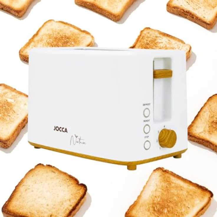 JOCCA Nature-Linie Toaster, 2 Scheiben mit 7 Toaststufen und Auftaufunktion, Weiß mit Holzakzenten – Bild 7
