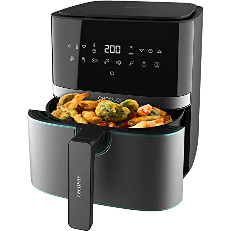 Cecotec Heißluftfritteuse 5,5 L Cecofry Full InoxBlack Pro 5500. 1700 W, Fritteuse ohne Öl, Diät und Digital, Touchpad, Edelstahl-Finish, PerfectCook-Technologie, Thermostat, 8 Modi