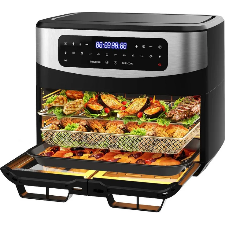 Comfy Mate Heißluftfritteuse 12L Dual Zone, Airfryer mit Sichtfenster, 2200 W, 10 Programme, gesund & fettarm, Indoor-BBQ