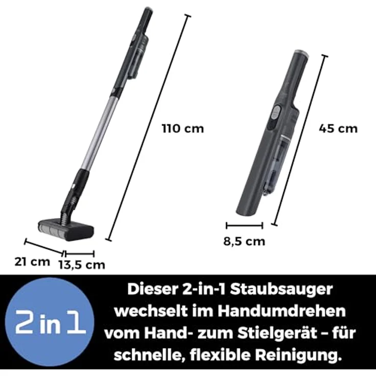 FAKIR Akku-Hand-und Stielstaubsauger AS 1480 LT Floor, kabelloser Staubsauger mit 180 Watt Leistung, beutelloses Design – Bild 4
