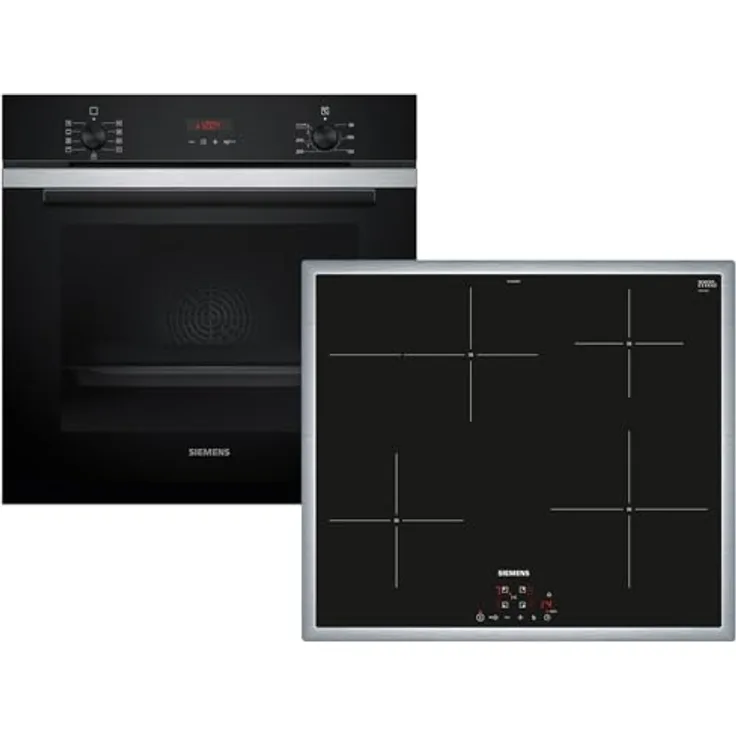 Siemens Set PQ212XA02Z, Pyrolyse Backofen Edelstahl HB273ABS3 mit 5 Backofenfunktionen + Induktionskochfeld EH64KBFB5E, 60 cm mit powerBoost-Funktion