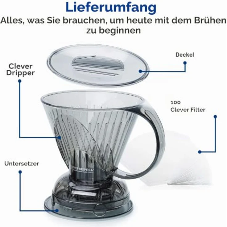Clever Kaffee-Tropfer, groß, 530 ml, BPA-freier Kunststoff, inklusive 100 Filtern, Barista's Choice – Bild 3