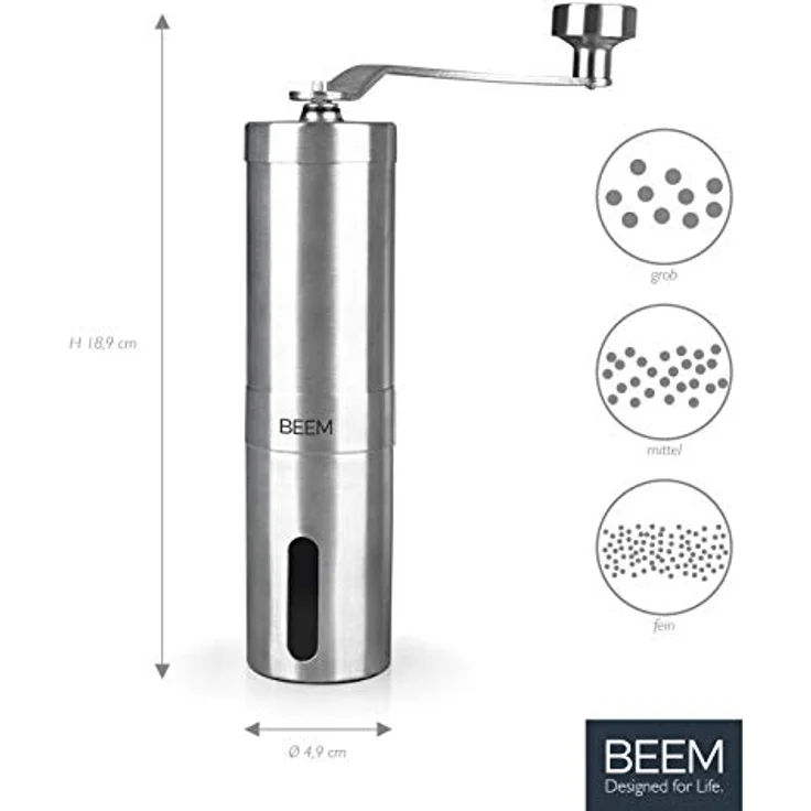 BEEM GRIND-2-GO Manuelle Kaffeemühle – 40 g | Kegelmahlwerk | Mahlgrad-Einstellung stufenlos | Baumwollbeutel | Kaffeemühle manuell | Edelstahl | Kaffee - Preisvergleich – Bild 3