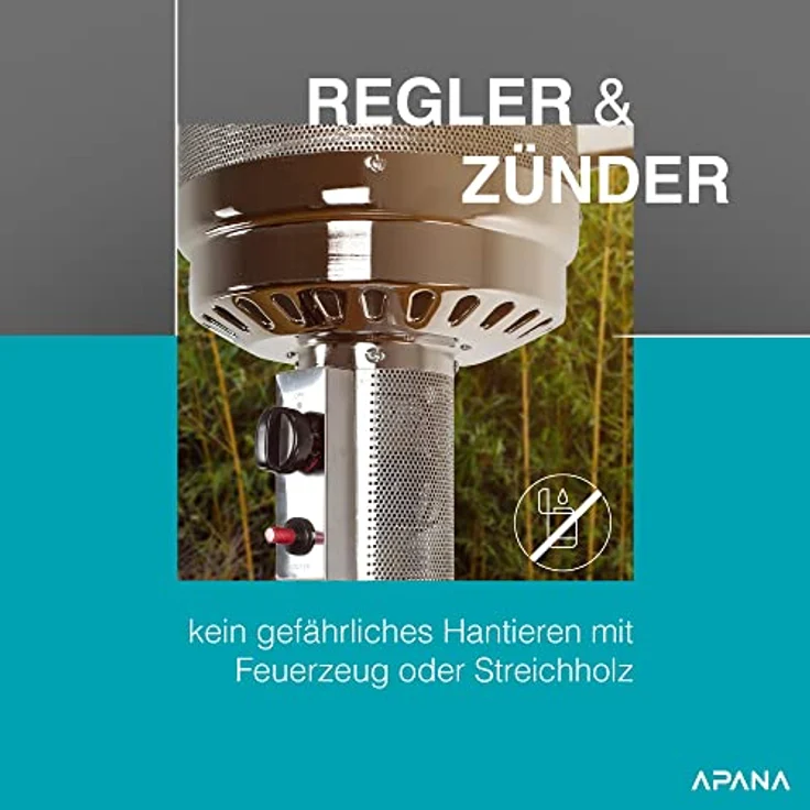 APANA 14KW Gas Heizpilz Bellamente ONE Gasheizstrahler für Terrasse Balkon Garten mit Rollen Umkippsicherung und Abschaltautomatik in anthrazit – Bild 3