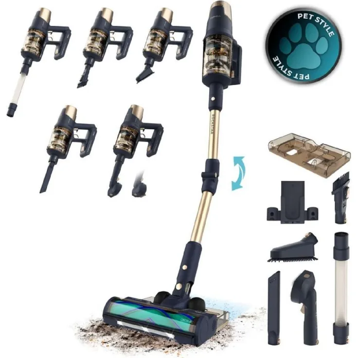 Cecotec Conga Rockstar RX70 AquaPet Flex, Beutelloser Standstaubsauger für Trocken- und Nassreinigung, Schwarz, Gold, 180 m², Akkulaufzeit bis zu 100 Minuten