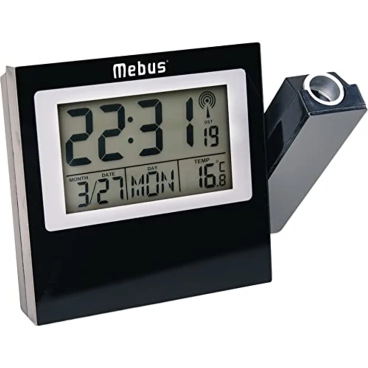 Mebus 42424 Projektions-Funkwecker, Wecker mit Projektion und Funkalarm, schwarz