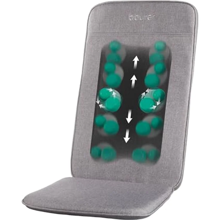 Beurer MG 202 Shiatsu-Massagesitzauflage, Shiatsu-Massage für zu Hause und im Büro, 2 Intensitätsstufen, schmales Rückengehäuse, für Sessel, Sofas und Bürostühle geeignet, modernes Design, hellgrau – Bild 1