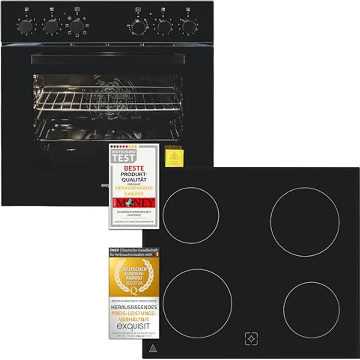 Exquisit Herd-Set EHE256-U-020-Set schwarz, 60 cm mit 59,0 l Garraum, A Energieeffizienz und Glaskeramik Kochfeld – Bild 1