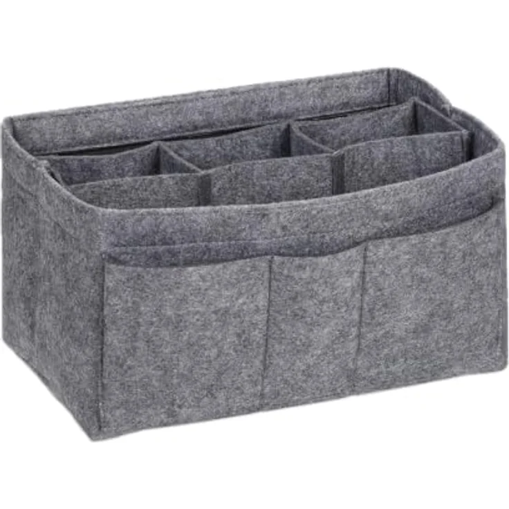 relaxdays Handtasche Taschenorganizer Filz, Größe M, dunkelgrau mit 4 Außentaschen und 3 Innentaschen – Bild 8