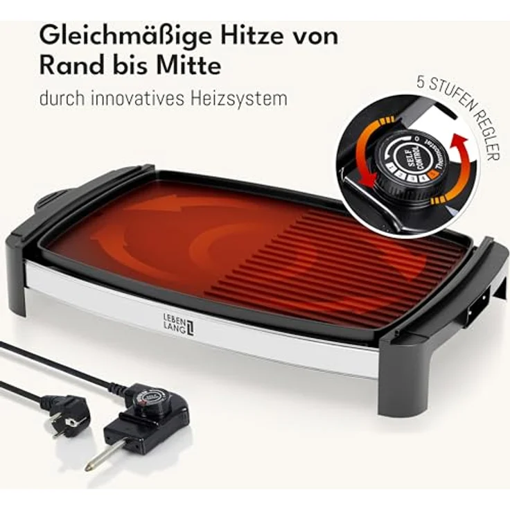 Lebenlang Tischgrill Elektrogrill mit TÜV & GS 2200W Indoor & Outdoor XXL, reduzierte Rauchentwicklung, einfache Reinigung – Bild 6
