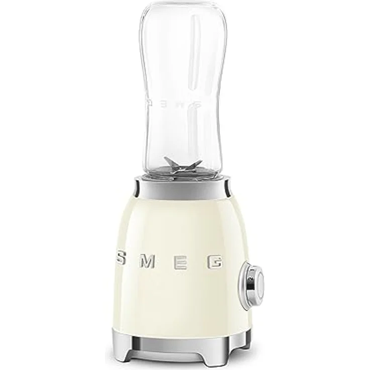Smeg PBF01CREU Smoothiemaker, 300 Watt, inkl. 2 x 600 ml To-Go-Trinkflaschen, 2 Geschwindigkeiten, Edelstahl, creme, Serie: PBF01 – Bild 3
