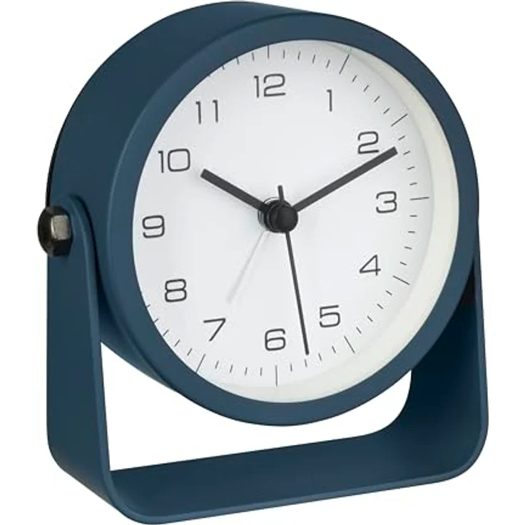 TFA Dostmann Wecker Analog Design 60.1042.06, Lautloser Nachttisch-Wecker mit Hintergrundbeleuchtung, aus Metall/Glas, modernes Design, blau – Bild 1