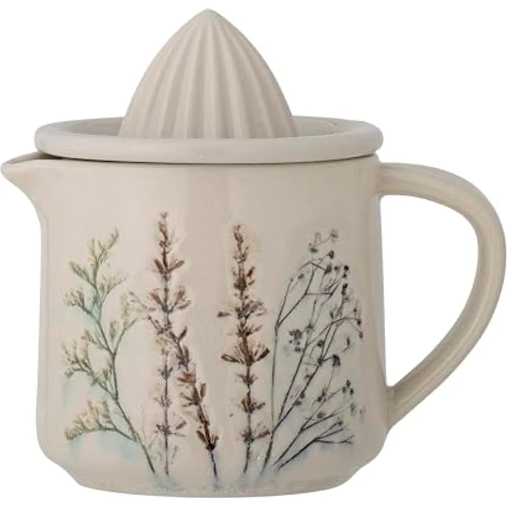 Bloomingville Bea, Zitronensaftpresse aus Steingut mit handdekoriertem Blumenmotiv, braun, spülmaschinenfest – Bild 1