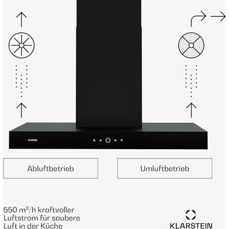 Klarstein SmartEdge Dunstabzugshaube - 90 cm Wandhaube, WLAN- & Touch-Steuerung, 550 m³/h Luftdurchsatz, A+ Energieeffizienz, LED-Beleuchtung, Flüsterleise 34 dB, Schwarz – Bild 2