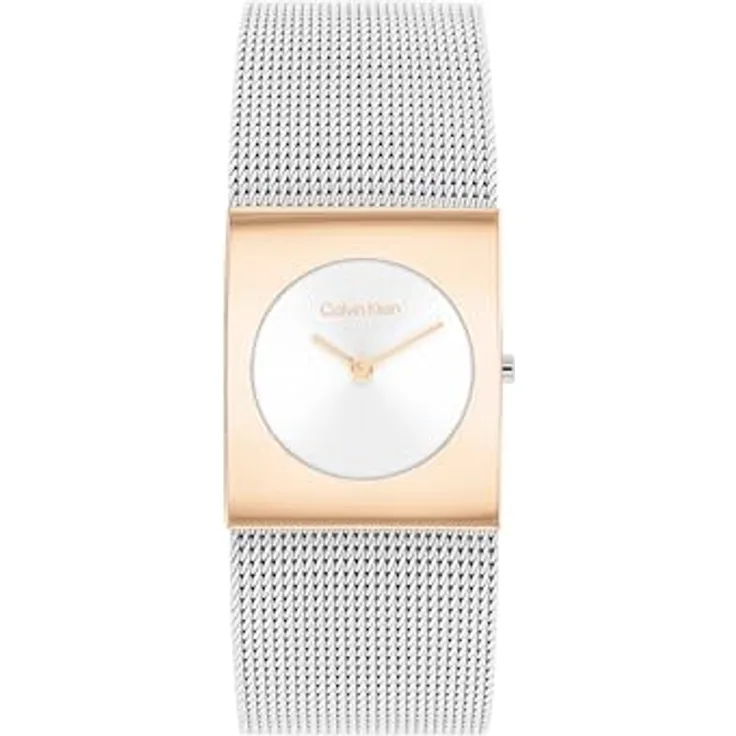 Calvin Klein Watch 25100063, Quarzuhrwerk mit silberweißem Sonnenstrahlen-Zifferblatt und Edelstahl-Mesh-Armband, gelbgold-ionenbeschichtet