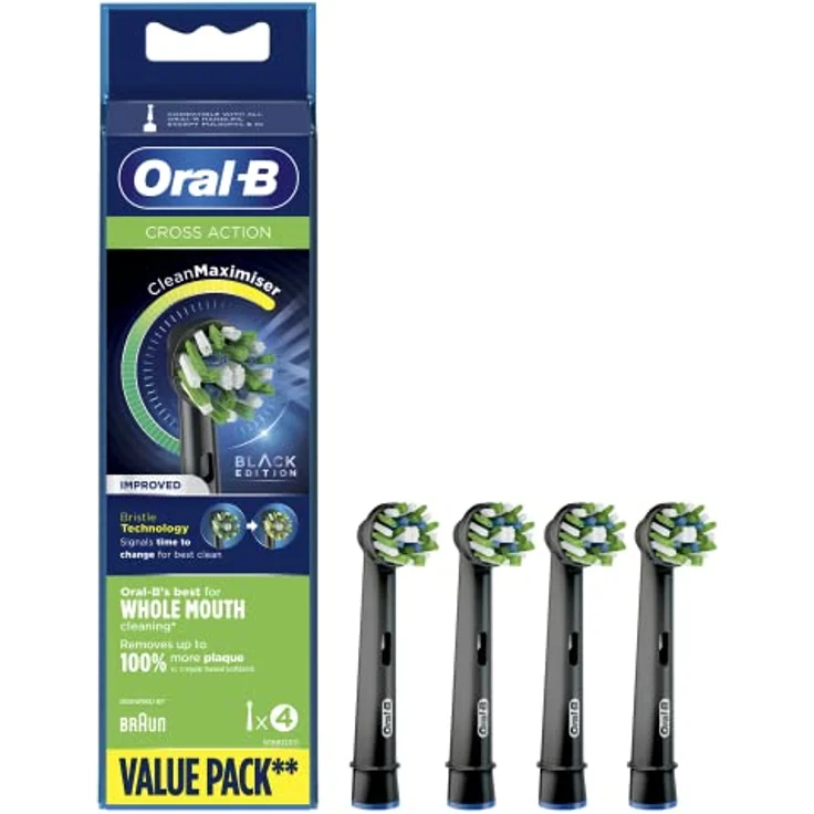 Oral-B CrossAction Bürstenkopfen, 4 Stück, Original Reinigungspatronen, mit CleanMaximiser-Technologie, Schwarz – Bild 2