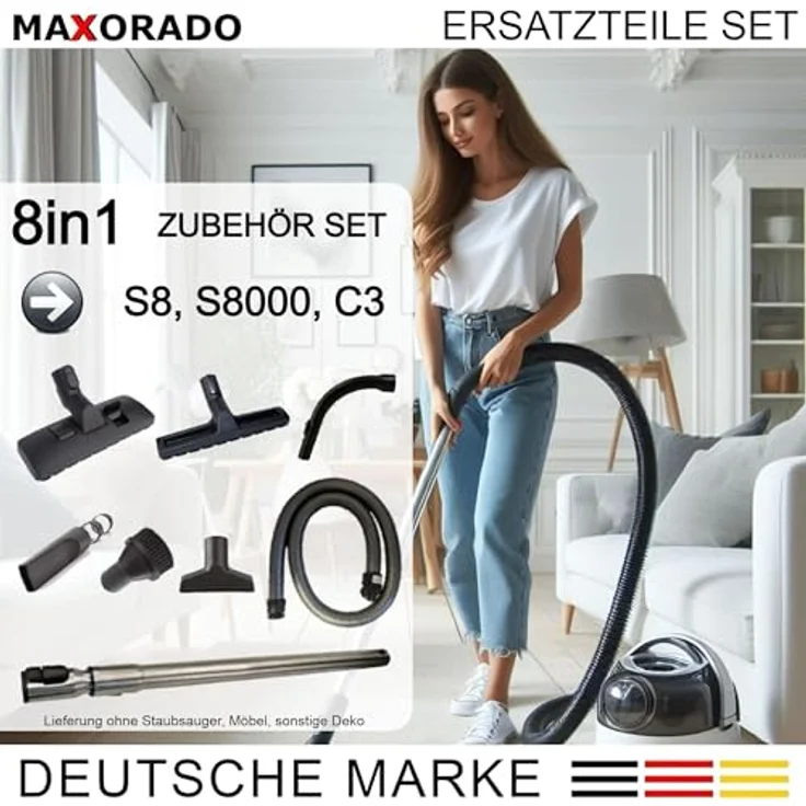 Maxorado Staubsauger Zubehör Set, 8in1 Ersatzteile für Miele S8340 S8320 S8310 S8350 S8360 S8370 S8380 S8630 S8730 S8510, inkl. Bodendüse, Parkettbürste, Teleskoprohr, Handgriff, Schlauch, Möbelpinsel, Fugendüse, Polsterdüse – Bild 3