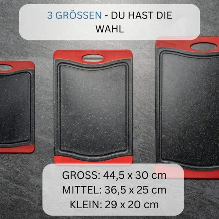 Westmark Kunststoff-Schneidbrett, 30 x 21 x 1,4 cm, Mit Saftrille, Granitoptik, Anthrazit-Rot, 6215224G – Bild 6
