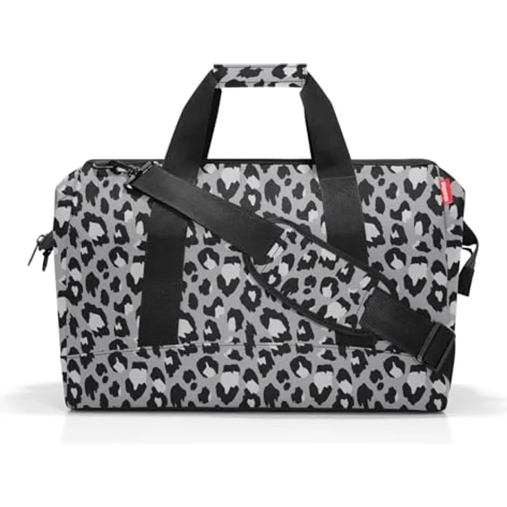 reisenthel allrounder L leo nero, Handtasche mit großem Stauraum und sechs Steckfächern, grau mit Leopardenmuster