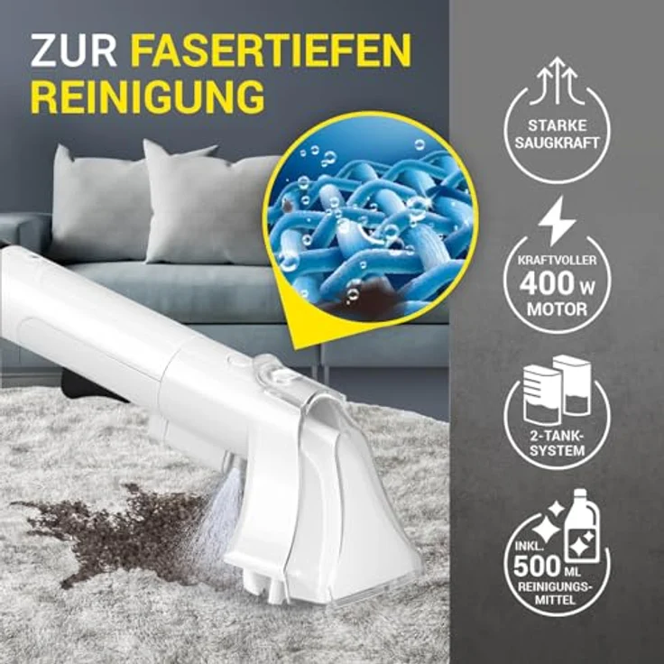 N8WERK Waschsauger Portable Clean | 400 Watt Motor, inkl. Reinigungsmittel, kompakt und leistungsstark, Frisch- und Schmutzwassertank – Bild 2