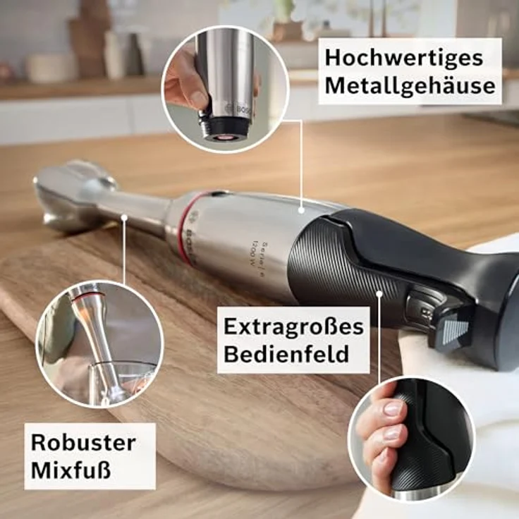Bosch Hausgeräte Series 6 MSM6M830, Stabmixer mit 1200 Watt, Edelstahl-Gehäuse, Quattro-Blade System Pro, Silber – Bild 4
