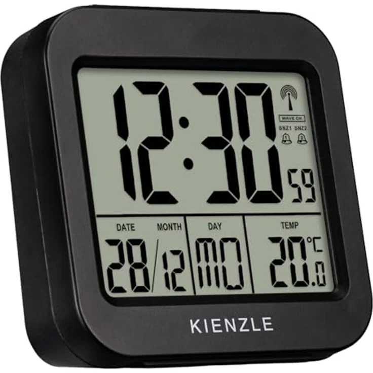 Kienzle Funkwecker Reisewecker mit Temperaturanzeige, zwei Weckzeiten, Schlummerfunktion, LED-Hintergrundbeleuchtung, kompakt, schwarz – Bild 2
