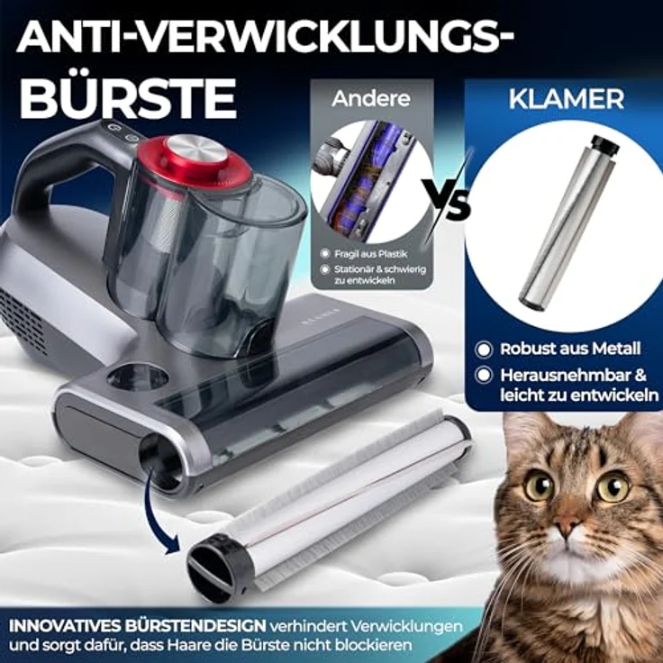 KLAMER Milbenstaubsauger mit UV-Licht, Leistungsstarker 18kPa & 450W, entfernt bis zu 99,9% der Milben, Bakterien und Allergene von Textilien, Silber – Bild 5