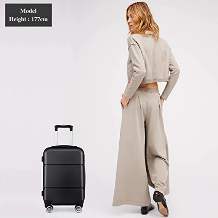KONO Handgepäck Trolley, Hartschale aus ABS, 55x38x22cm, 33L, leichtgewicht, Schwarz, mit Rollen und Zahlenschloss – Bild 2