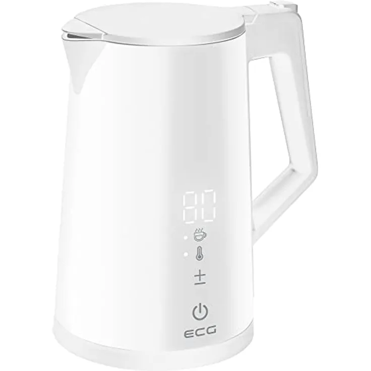 ECG RK 1893 Digitouch White, Wasserkocher mit 1,7 Liter Volumen und genauer Temperatureinstellung