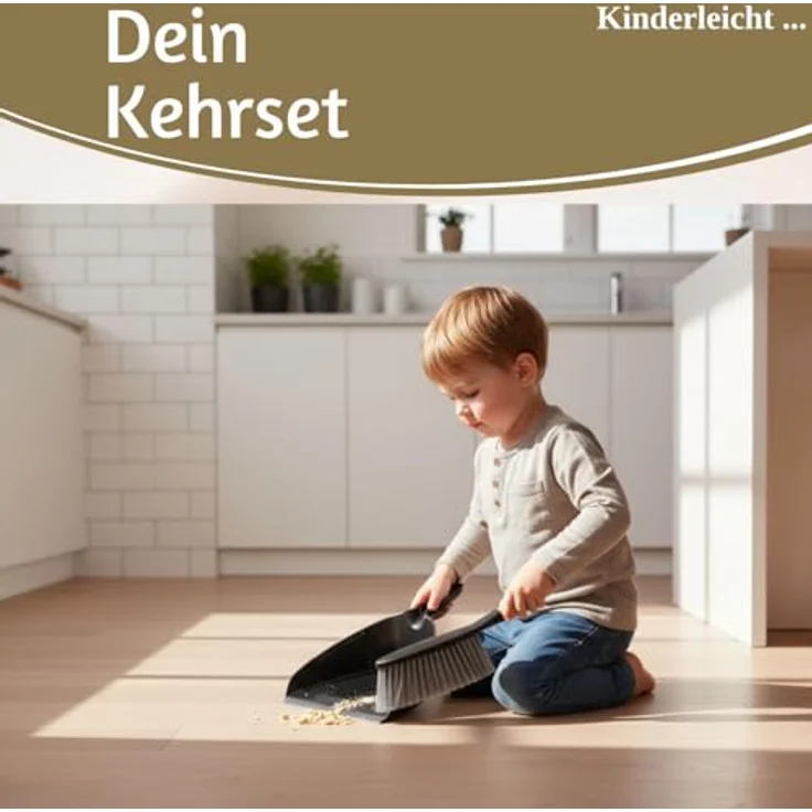 LS-LebenStil Kehrgarnitur 2-teilig, Kehrbesen mit langem Holzgriff und Kehrschaufel, Schwarz/Braun, ergonomisch, Click-System, 32x22 cm – Bild 5