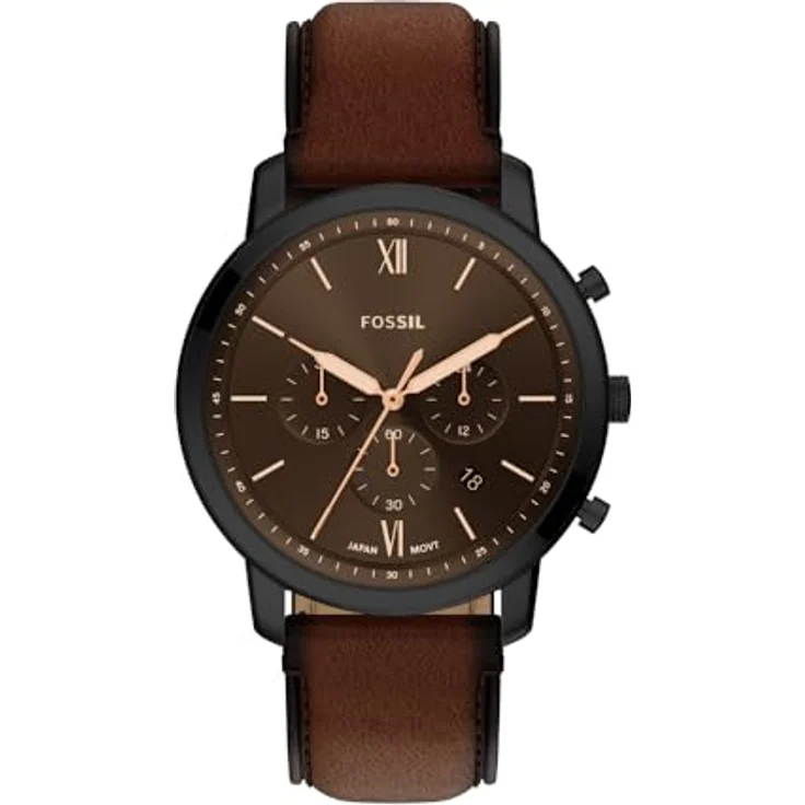 Fossil Neutra Uhr für Herren, Quarz-Chronograph mit schwarzem Zifferblatt und braunem Lederarmband, wasserdicht bis 50 m – Bild 1