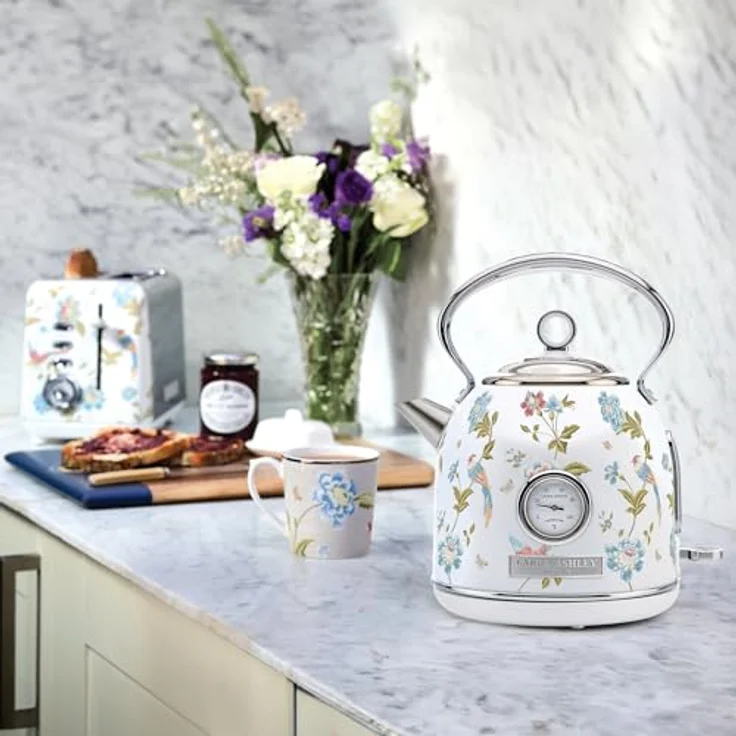 VQ Laura Ashley Elveden Weiß, Kabelloser Edelstahl-Wasserkocher 1,7 Liter mit 2,2 kW Schnellkochtechnologie, Überhitzungsschutz und Temperaturanzeige – Bild 3