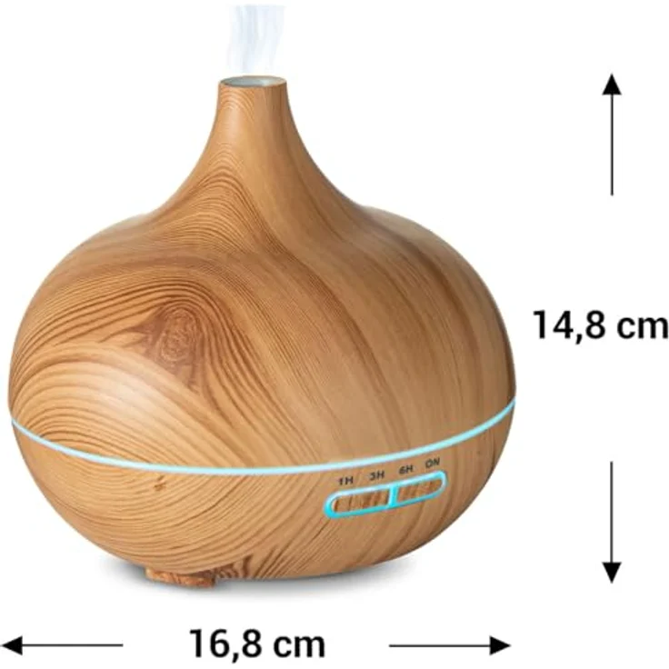 Casativo Aroma-Diffuser in Holzoptik, 300 ml, LED-Beleuchtung in 7 Farben, Timer und ultraschallbetriebene Luftbefeuchtung – Bild 5
