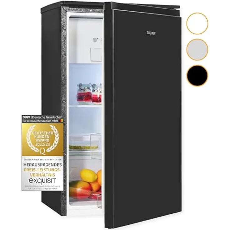 Exquisit Kühlschrank KS117-3-010E schwarz | 82 L Volumen | Kühlschrank mit Gefrierfach freistehend | Gemüsefach | Freistehender Kühlschrank mit Gefrierfach