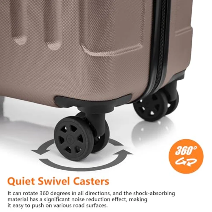 YONSLY Gepäckset Suitcase, Hartschalen-Koffer Trolley mit TSA-Schloss und YKK-Reißverschluss, 360° Lenkrollen, Teleskopgriff, 4er Set in Champagner (S-M-L-XL) – Bild 5