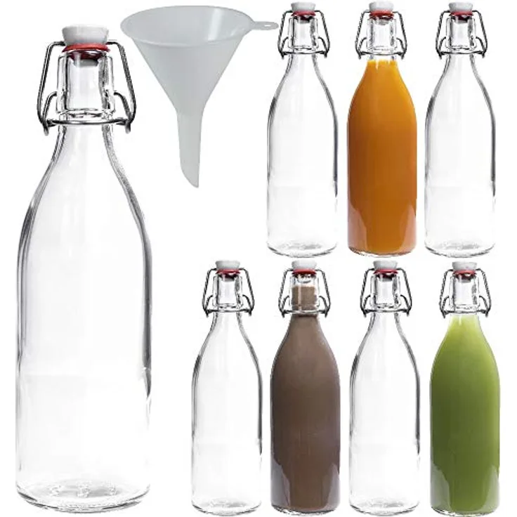 mikken 8x Glasflasche 0,5 Liter mit Bügelverschluss aus Porzellan, inkl Trichter