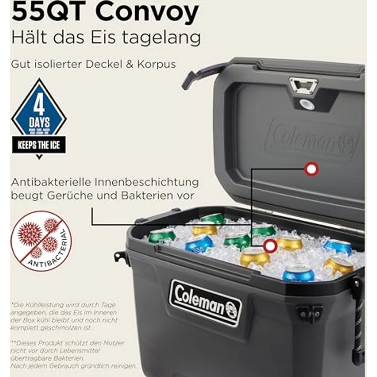 Coleman Convoy 55 QT, Kühlbox mit 53 l Inhalt, bis zu 96 Stunden Kühlung, integrierter Flaschenöffner, antimikrobielle Innenbeschichtung – Bild 3