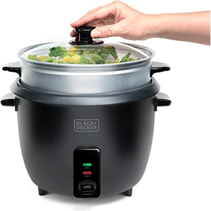 Black & Decker BXRC1800E Reiskocher, 700 Watt, antihaftbeschichtet, 1,8 Liter, Koch- und Dampfgarfunktionen, Aluminium, schwarz – Bild 4