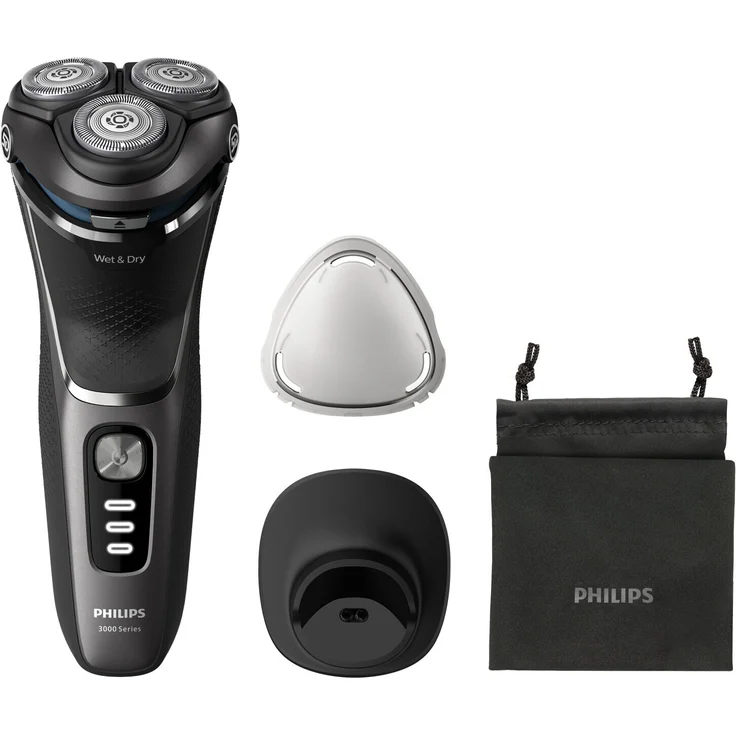 Philips Rasierer 3000 Serie S3343/13 Elektrischer Nass- und Trockenrasierer, 5 dimensionale flexible Scherköpfe, 27 selbstschärfende Klingen, inkl. Reiseetui