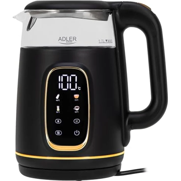 ADLER Wasserkocher AD 1230, 2200W, 1,7L mit LED-Display, Touchpanel, 5 Temperaturprogrammen und Warmhaltefunktion, inkl. Kalkfilter – Bild 1