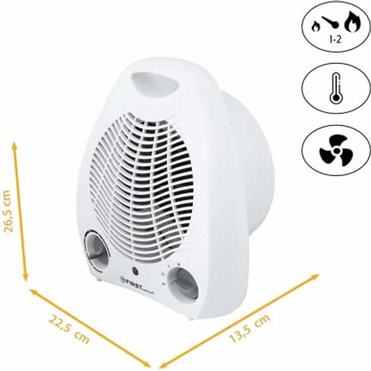 TZS First Austria Heizlüfter FA-3300, 1000/2000W, 2 Heizstufen, Thermostat, Überhitzungsschutz, leise (52dB), kompakt, weiß/grau, energiesparend – Bild 2
