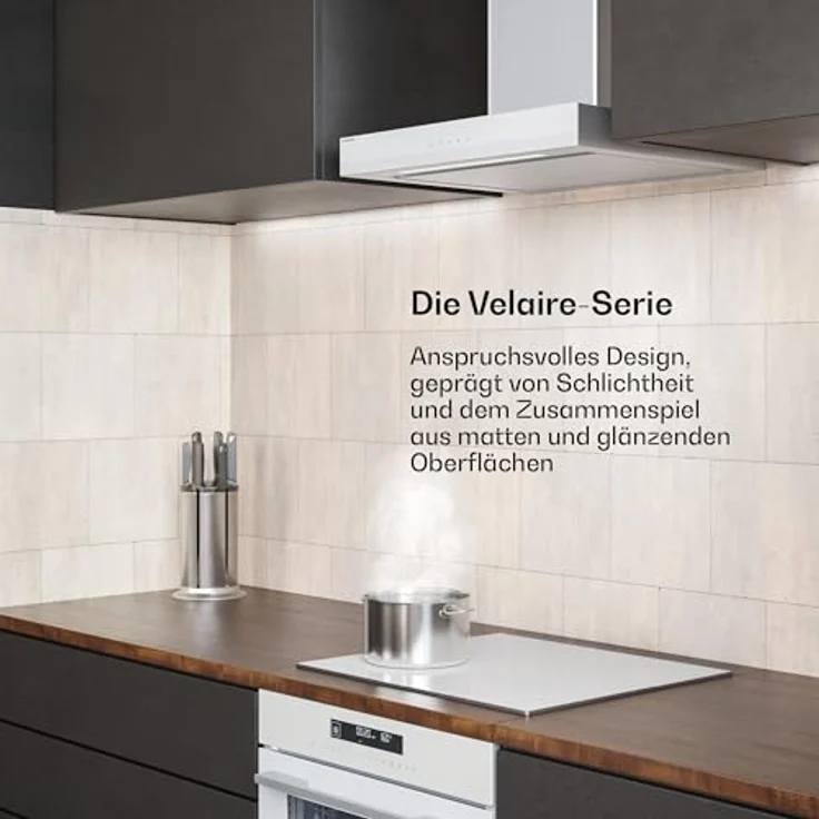 Klarstein Velaire Dunstabzugshaube 60 cm - 600 m³/h, A++ Energieeffizienz, Touch-Bedienung, LED, leise, Aluminium- & Aktivkohlefilter, Wandhaube, Weiß – Bild 2