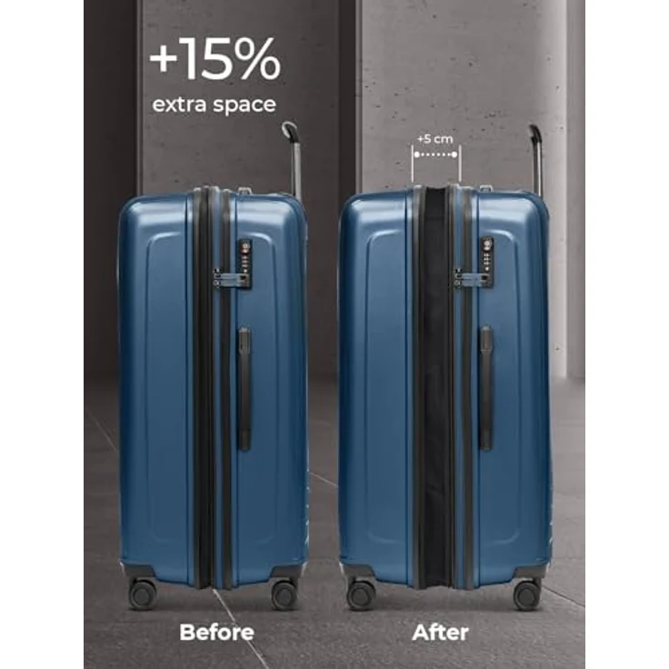 REDOLZ Hartschalen Koffer-Set-3-teilig | S 55 cm Laptopfach + M 66 cm + L 77 cm | Dehnfalte erweiterbar | Ultra-leicht | 4-Rollen & TSA | Essentials 14 – Bild 5