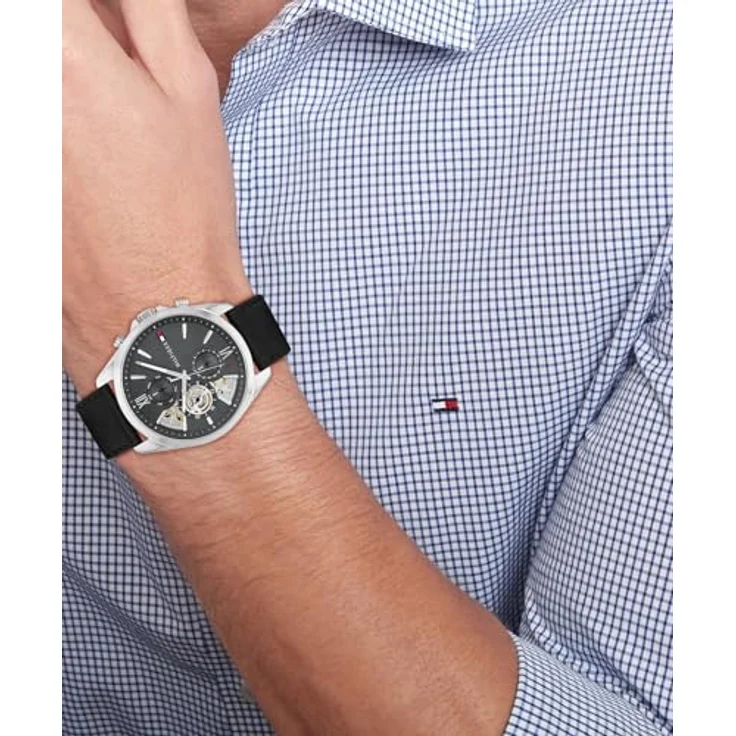 Tommy Hilfiger Multi Zifferblatt Quarz Uhr für Herren mit Schwarzes Lederarmband - 1710644, Multifunktionales Quarzwerk, Elegantes Dunkelgraues Zifferblatt, Wasserabweisend bis 5 bar – Bild 4