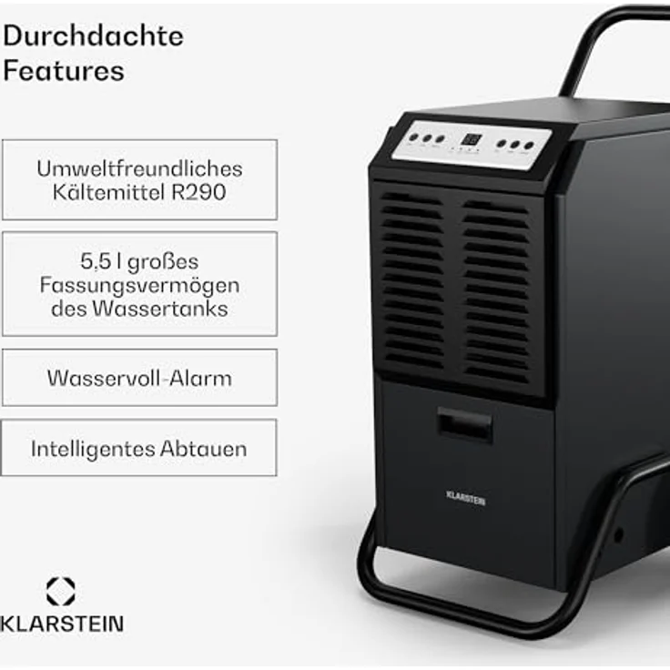 Klarstein DuraDry 50L Luftentfeuchter - Elektrisch, 52 dB, 5,5 L Tank, Auto-Abtau, Waschbarer Filter, 24h Timer, Für Keller & Große Räume bis 80 m², Anthrazit – Bild 5