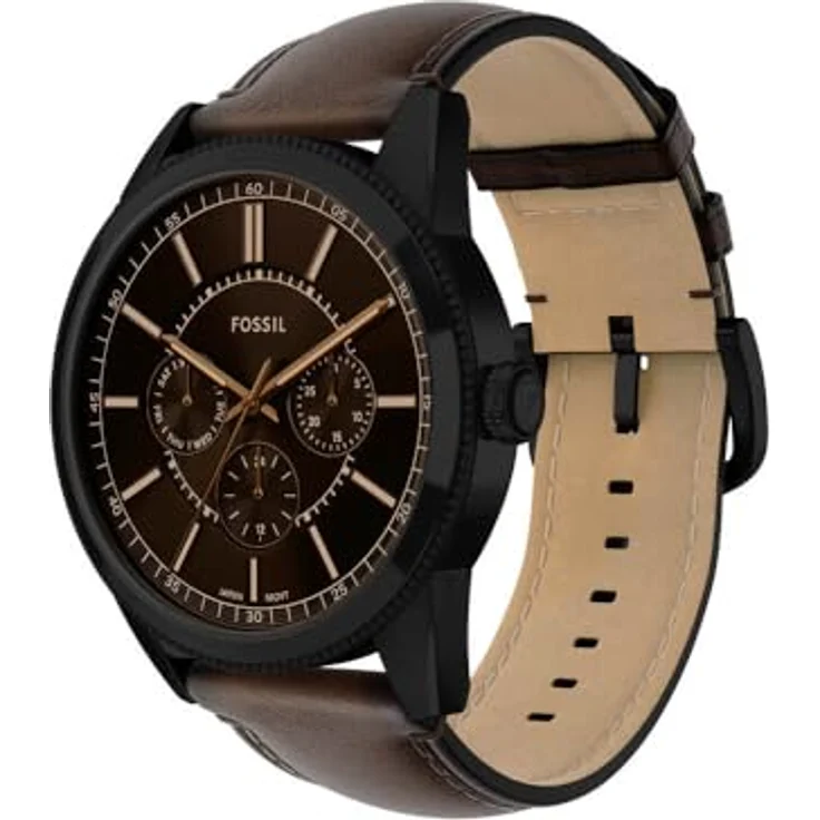 FOSSIL FS6138 Herren Analog Quarz Uhr, 42 mm Gehäuse, schwarzes Zifferblatt, braunes Echtlederarmband, wasserdicht bis 50 m – Bild 3