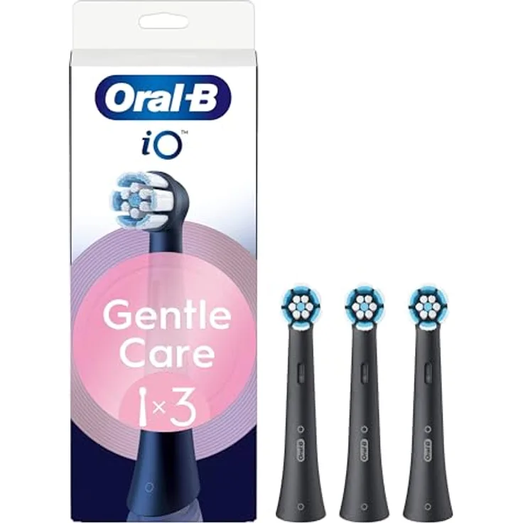 Oral-B iO Series Gentle Care, Zahnbürstenkopf mit 4000 weichen Borsten und Mikrovibrationen, schwarz, 3er Pack