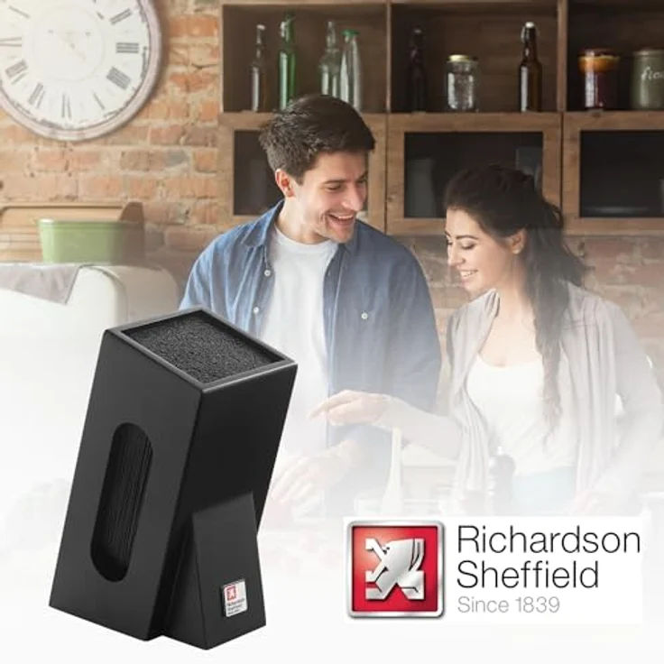 Richardson Sheffield Universal Messerblock ohne Messer Schwarz | Herausnehmbarer Bürsteneinsatz | Flexible Spaghetti-Borsten | Platz für 5-6 Messer – Bild 3