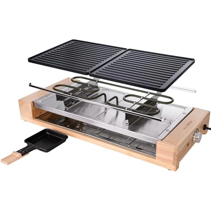 KLAMER Raclette 8 Personen, 1500W Raclette Grill mit Holzgestell, Raclette mit antihaftbeschichteter Grillplatte, 1500 – Bild 8