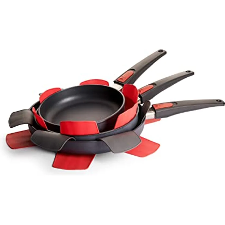 Woll Silicone Silikon-Spritzschutzset, 2x Ø 35 cm und 1x Ø 40 cm, hitzebeständig bis 230°C, Rot/Grau – Bild 1